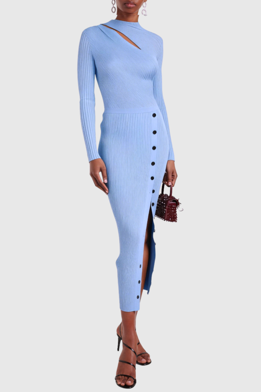 Ellalabel murray Cutout Ribbed Knit Midi Dress - Blue - Crafted from Soft-touch Fine Knit- Perfect for Garden Parties and Resort Wear.