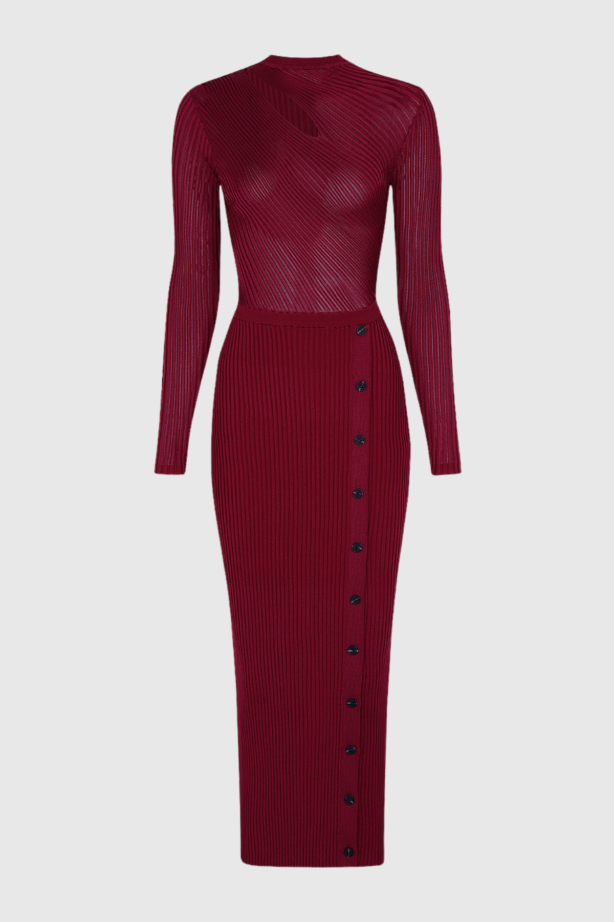 murray Cutout Ribbed Knit Midi Dress - Wine
