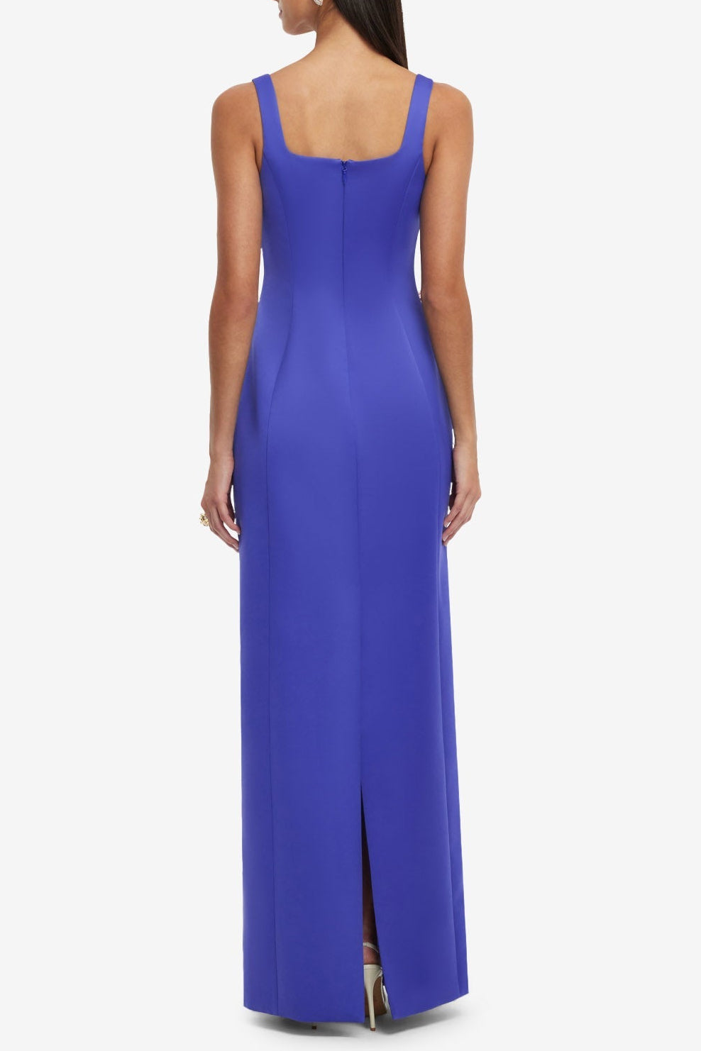 victoria blue square neck flower embroidery satin maxi dress