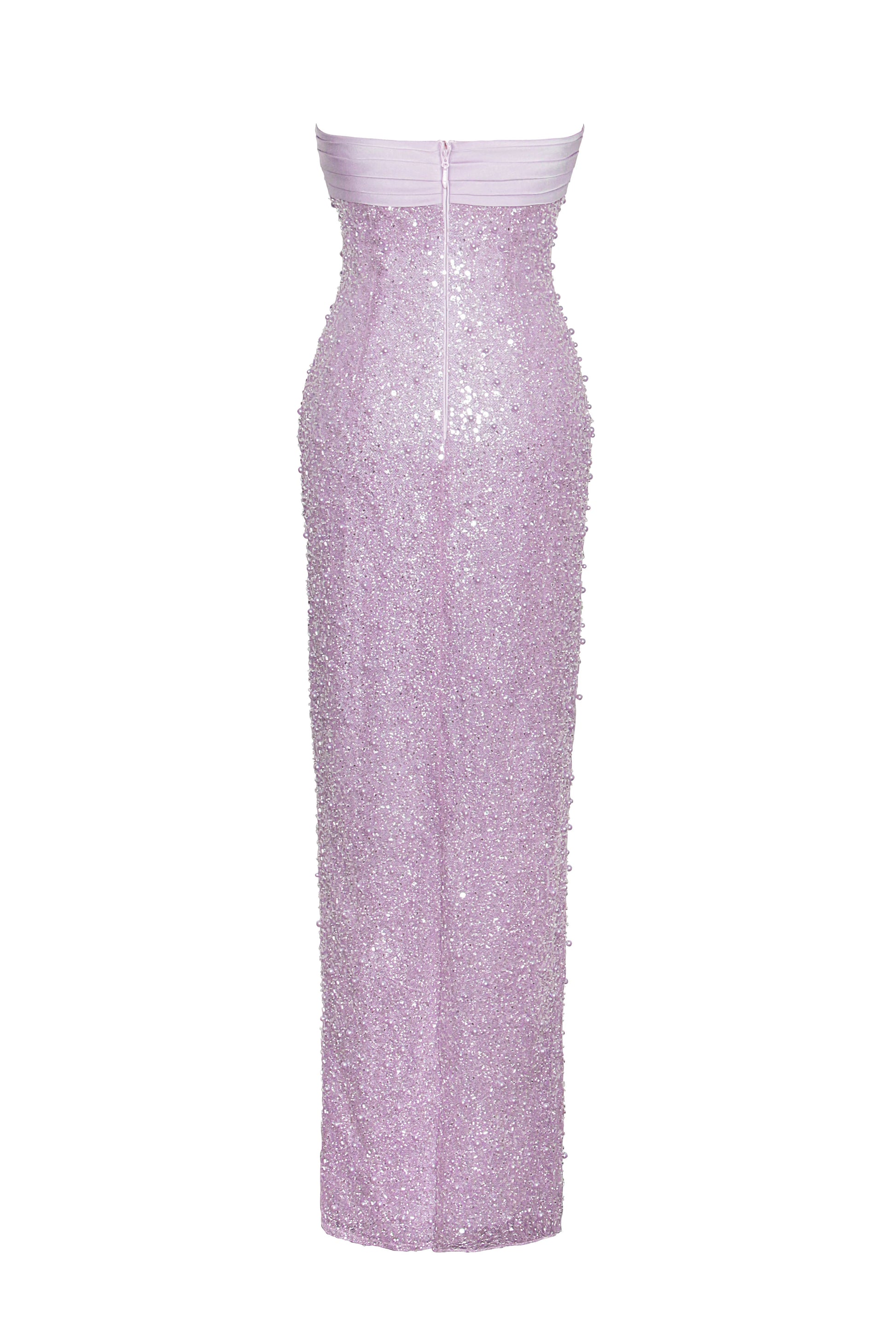 PINK SATIN SEQUIN PEARLS BEADED MAXI DRESS