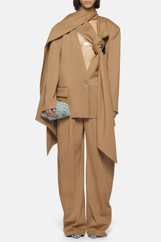 Ellalabel Lana Cutout  Asymmetric Blazer - Brown - Crafted from High-quality Fabrication - Designed for Elegant Occasions.