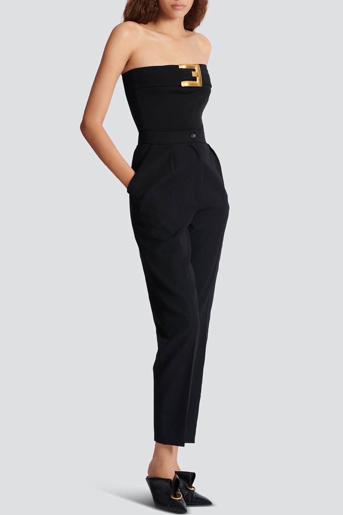 jamie Strapless Belted Bodysuit in Black