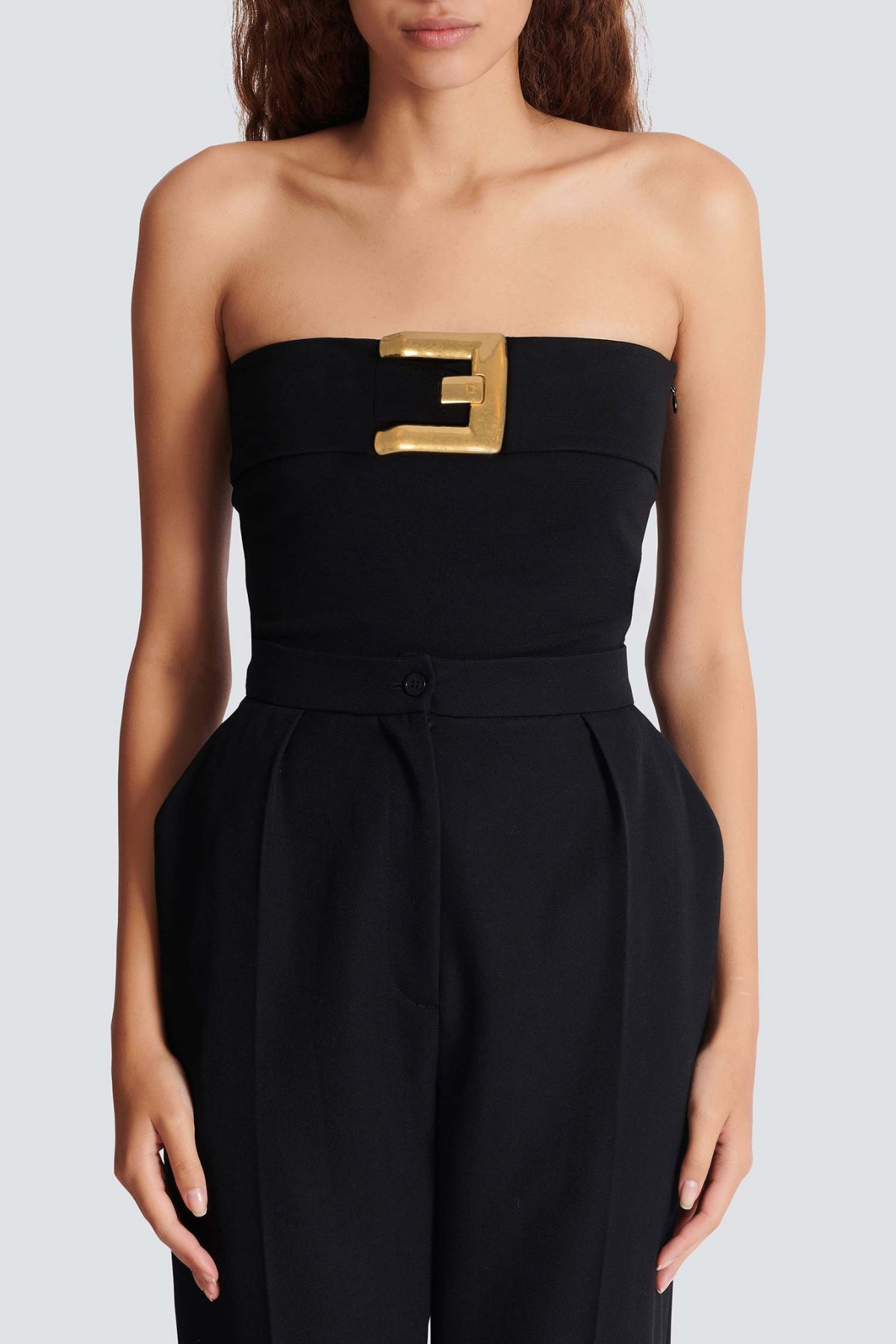 jamie Strapless Belted Bodysuit in Black