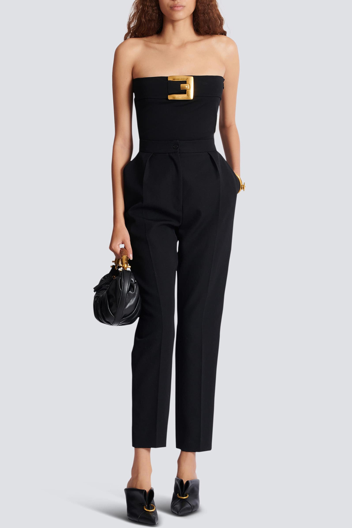 jamie Strapless Belted Bodysuit in Black