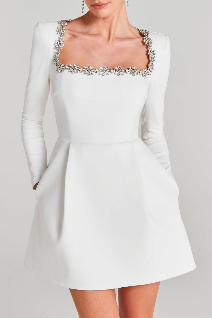 Lilay Diamante Square Collar Mini Bandage Dress - White