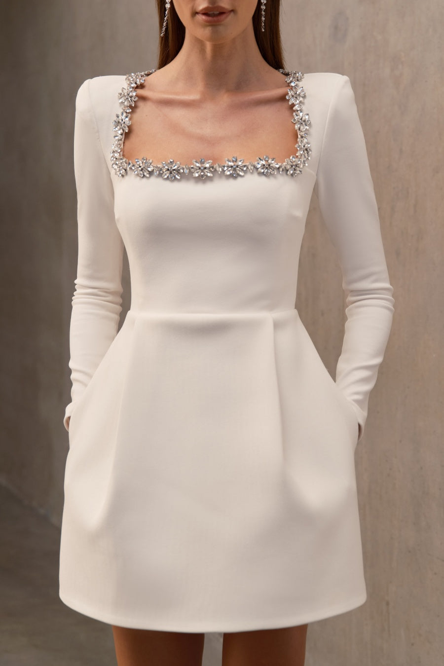 Shop  white dress - Perfect for special occasions | Lilay Diamante Square Collar Mini Bandage Dress - White