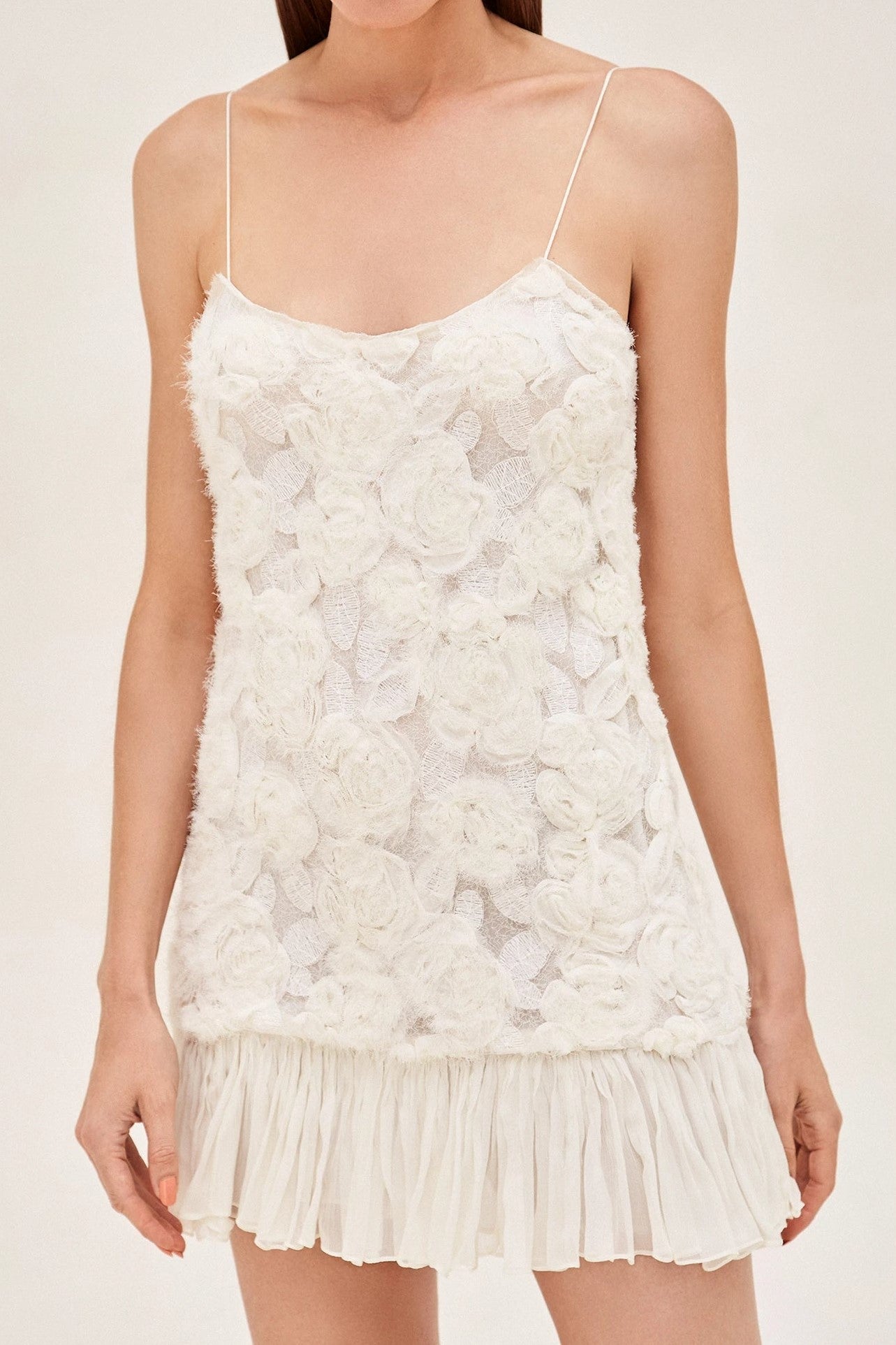 Lillie Spaghetti Floral Ruffle Mini Dress - White - Stylish white dress for special occasions | Buy Online