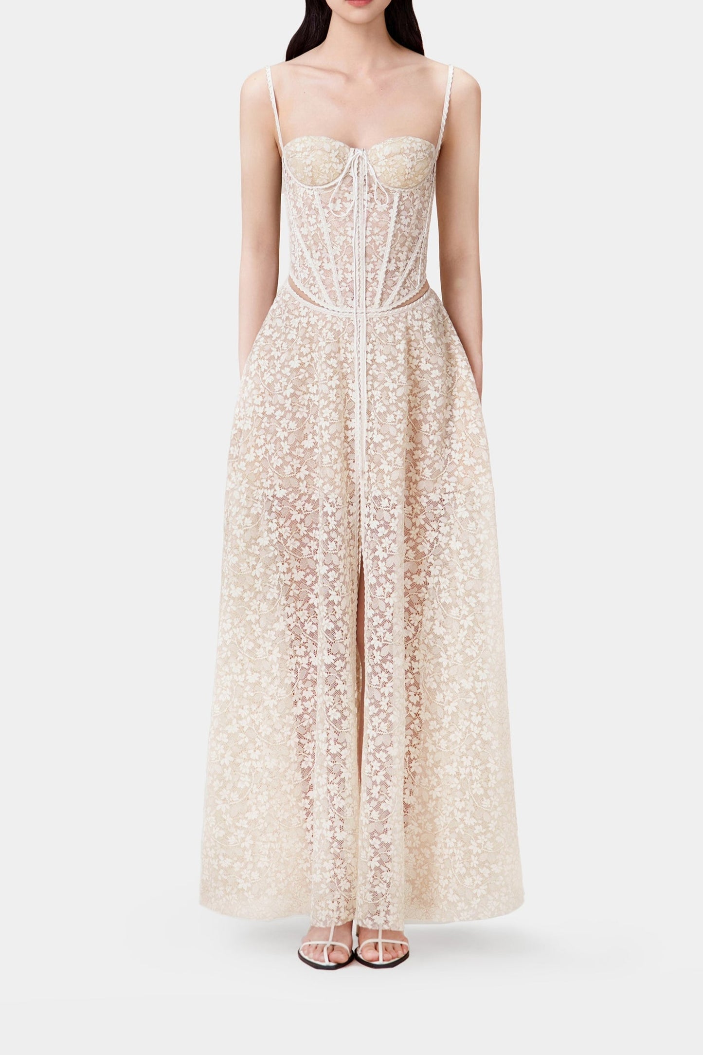 tiffany beige lace embroidery maxi dress