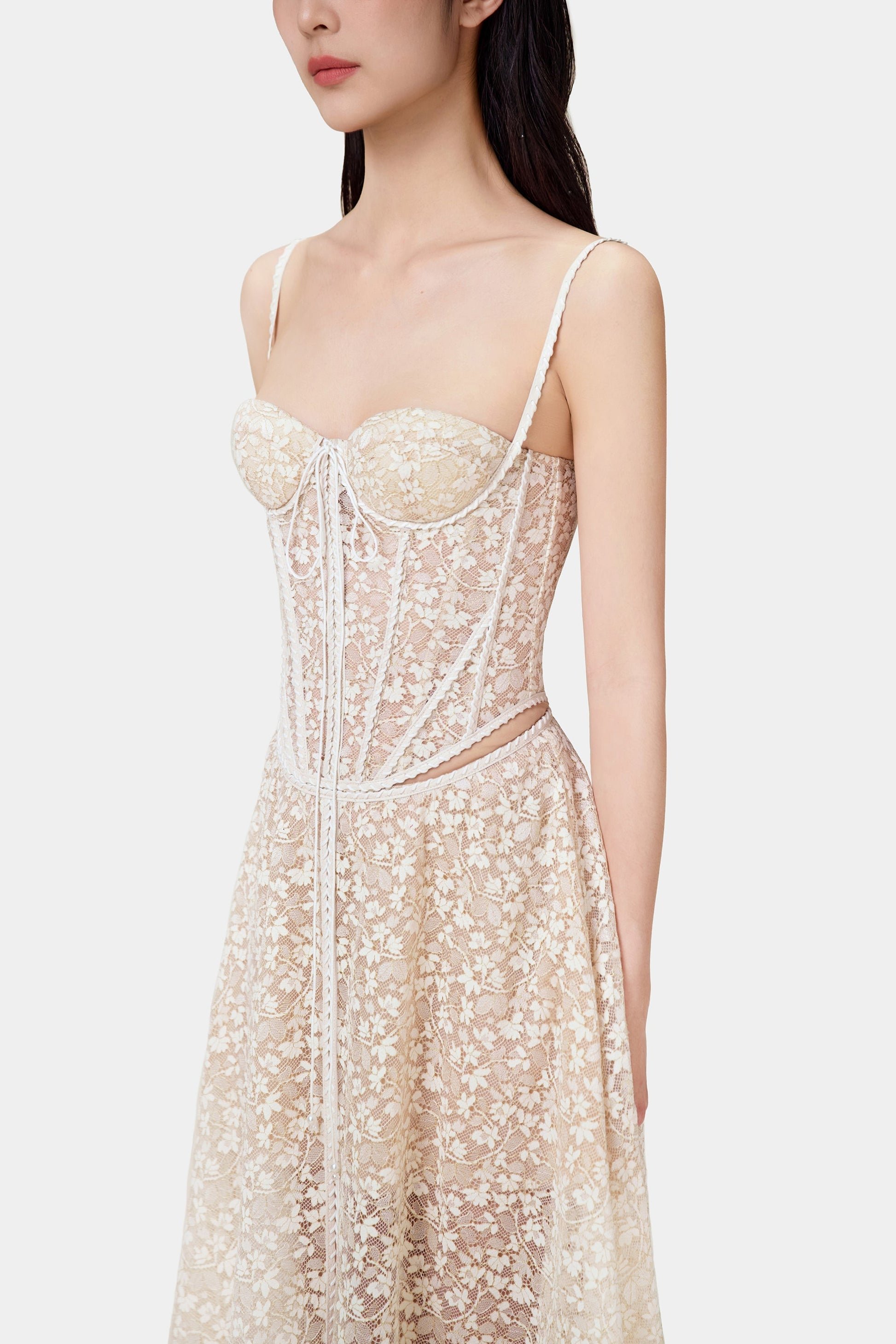 tiffany beige lace embroidery maxi dress