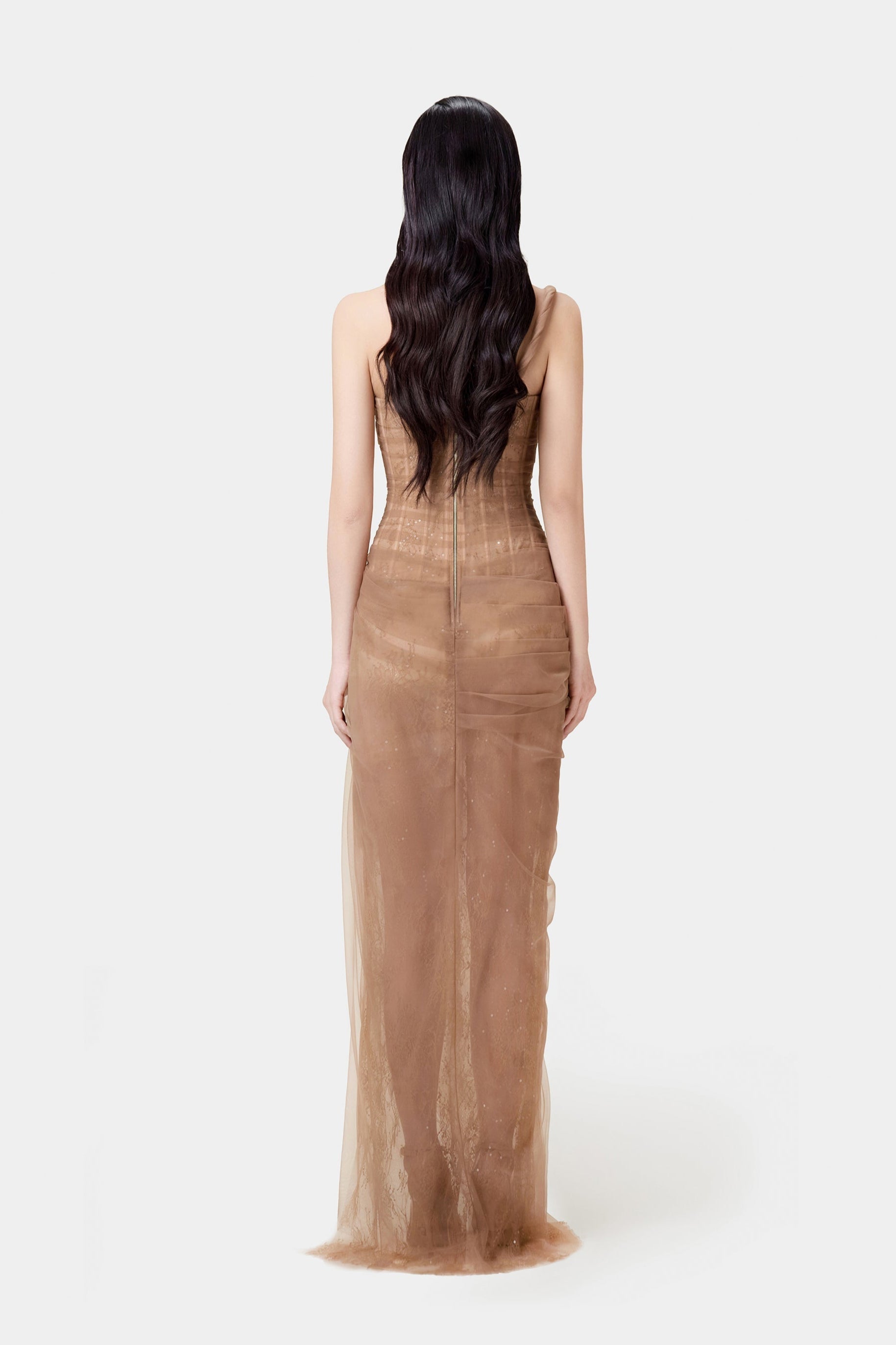 xaviera BROWN LACE CORSET maxi DRESS