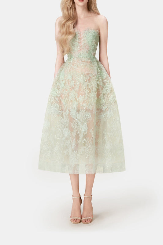 Ellalabel michelle Mint Beaded Lace maxi Dress - Crafted from Intricate Lace Fabrication- Ideal for Wedding Guest and Formal Galas.