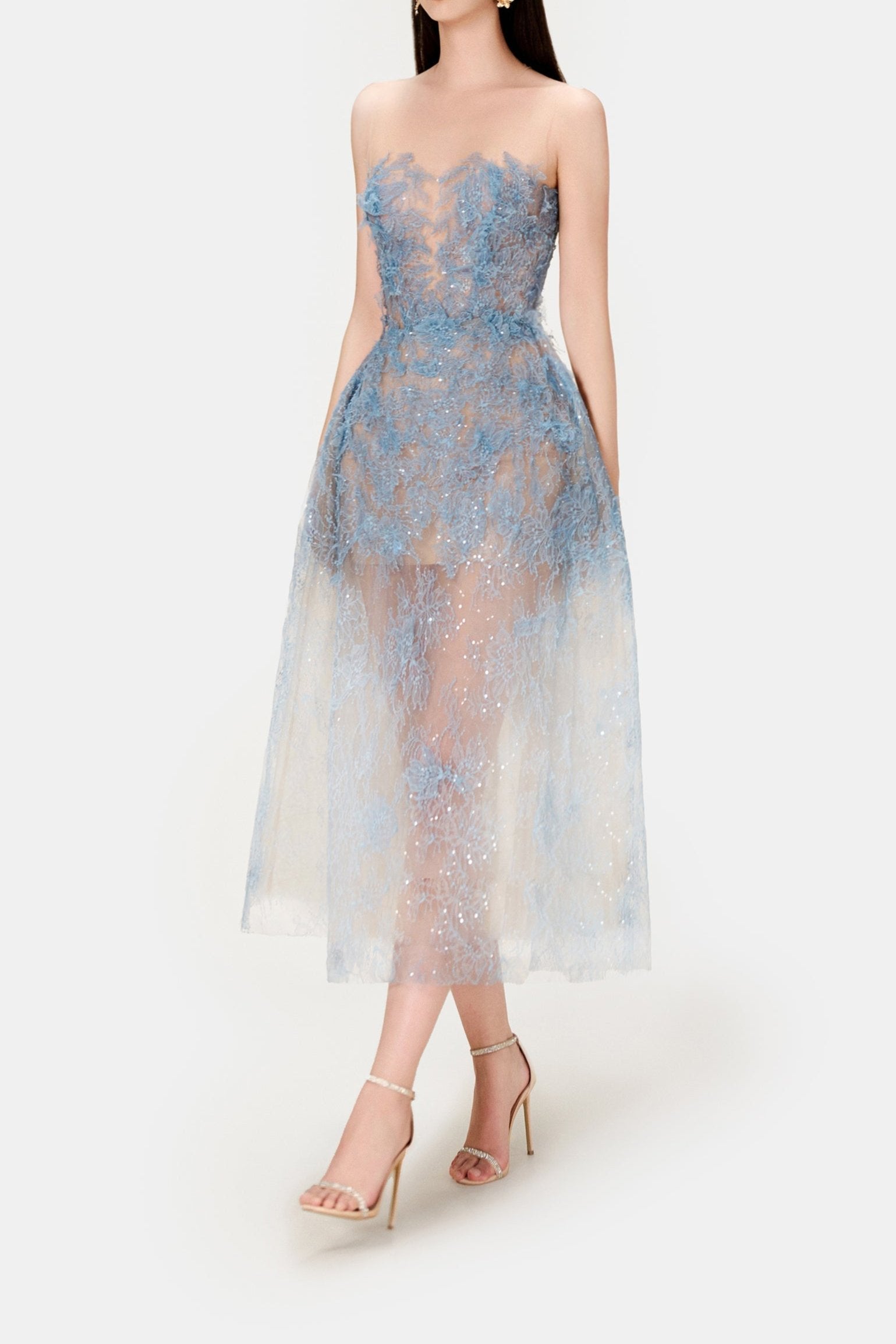 samantha BLUE BEADED LACE  midi dress