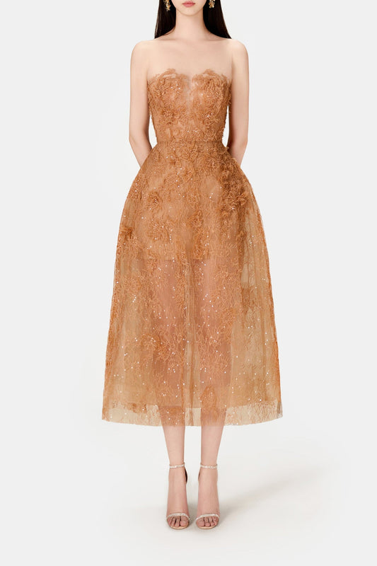 Ellalabel samantha brown BEADED LACE midi DRESS - Crafted from Intricate Lace Fabrication- Perfect for Garden Parties and Resort Wear.