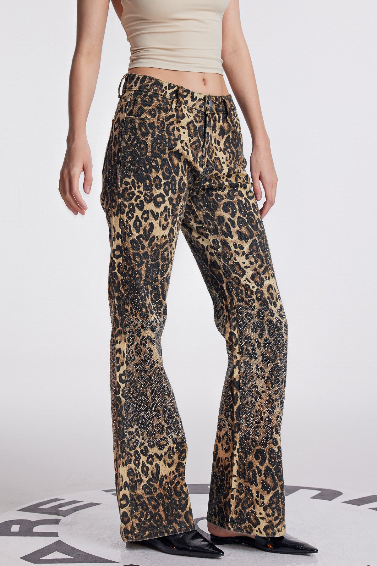 Loretta Leopard Embellished Wide Leg Pants