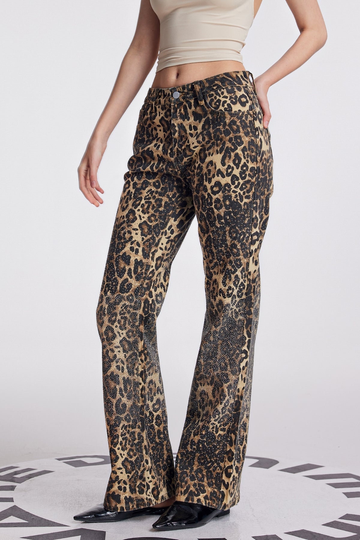 Loretta Leopard Embellished Wide Leg Pants