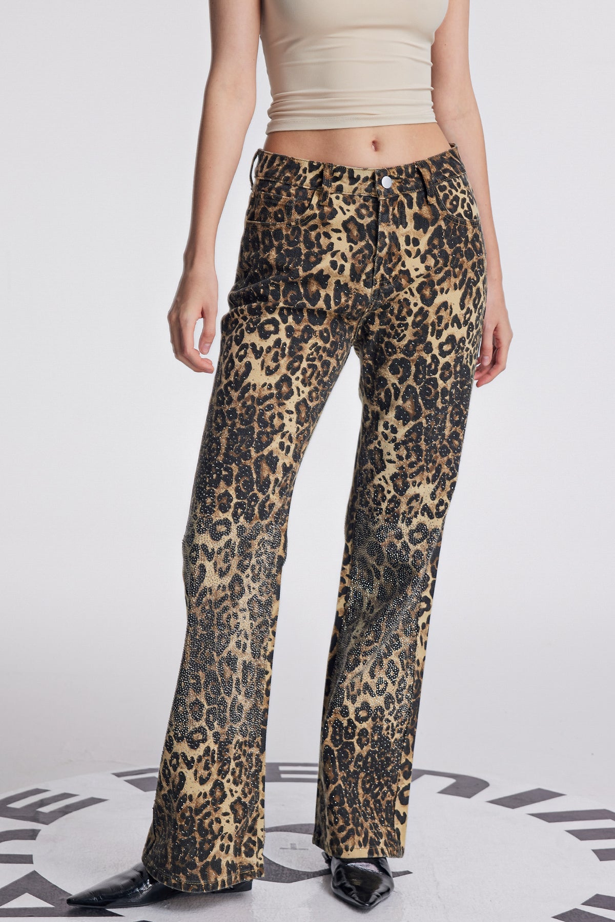 Loretta Leopard Embellished Wide Leg Pants