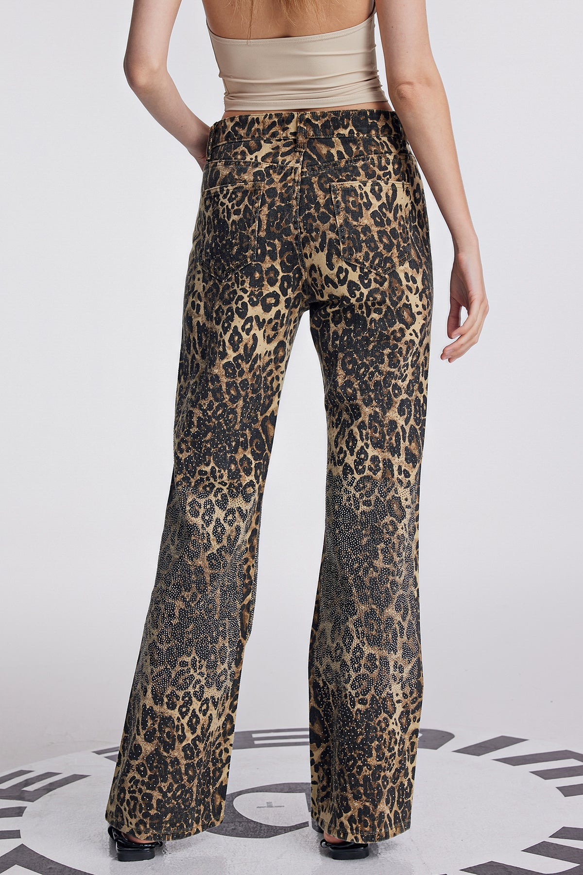 Loretta Leopard Embellished Wide Leg Pants