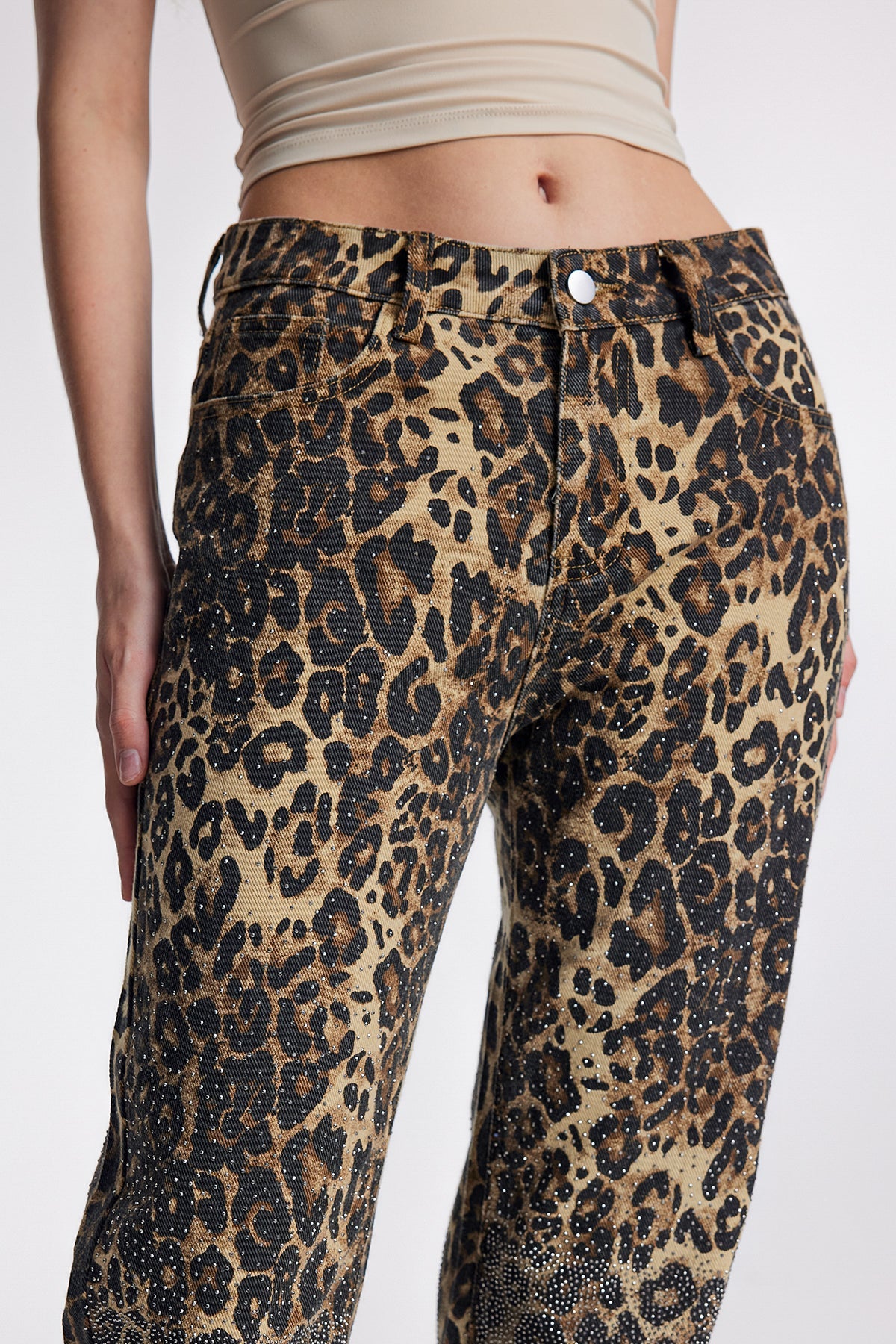 Loretta Leopard Embellished Wide Leg Pants