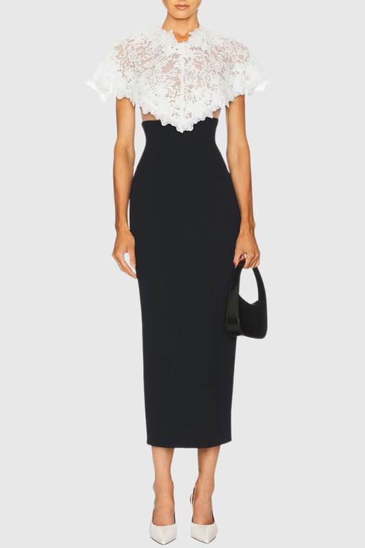 Ellalabel sebastiane Lace Shawl Midi Skirt Set - Crafted from Intricate Lace Fabrication- Perfect for Garden Parties and Resort Wear.