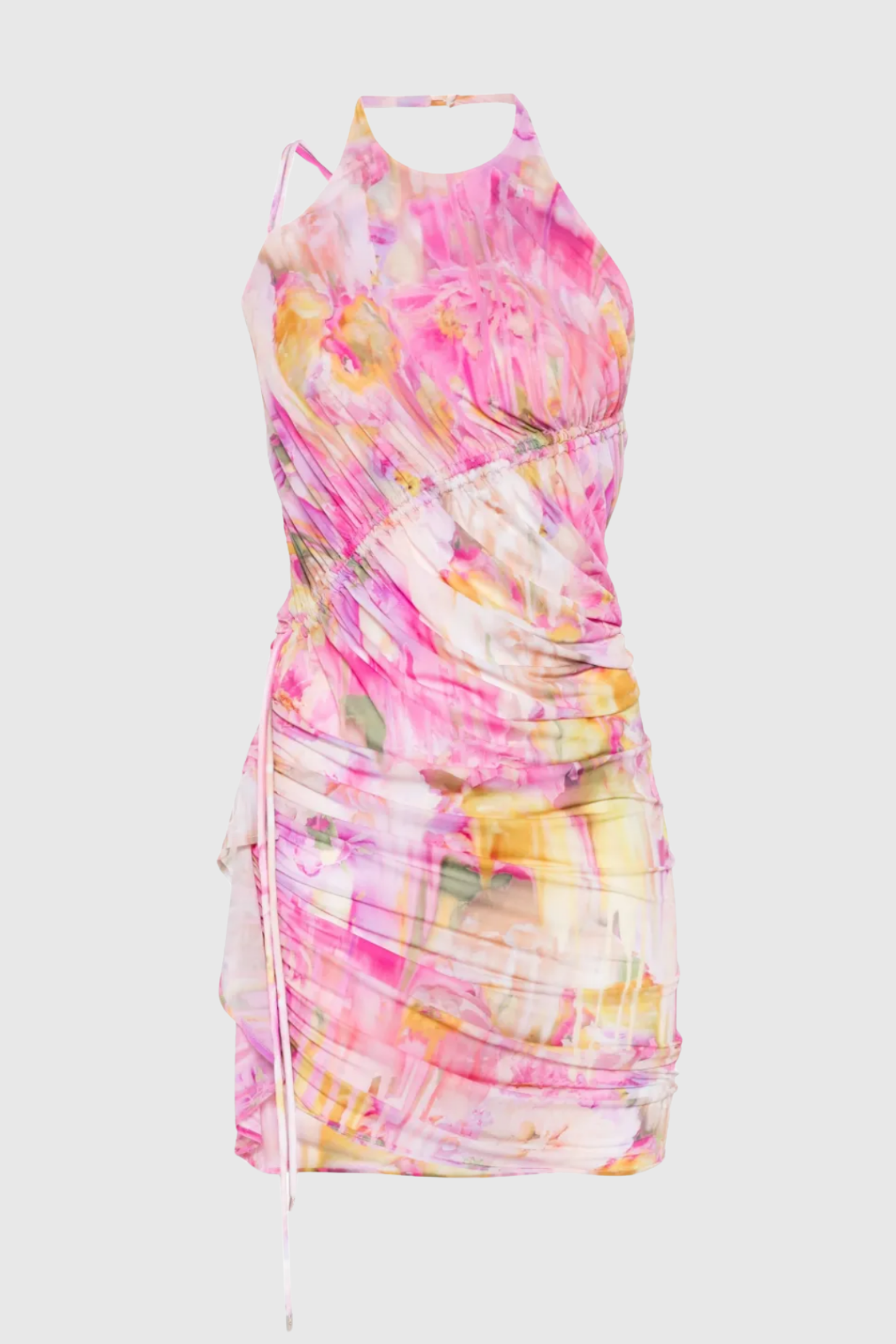 Ludema Floral Print Halter Ruched Mini Dress