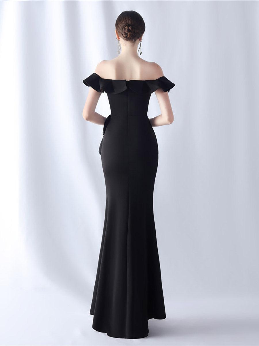 Off Shoulder Ruffled Split Thigh Prom Dress