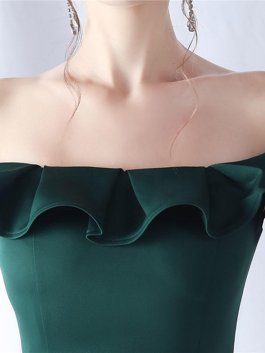 Off Shoulder Ruffled Split Thigh Prom Dress