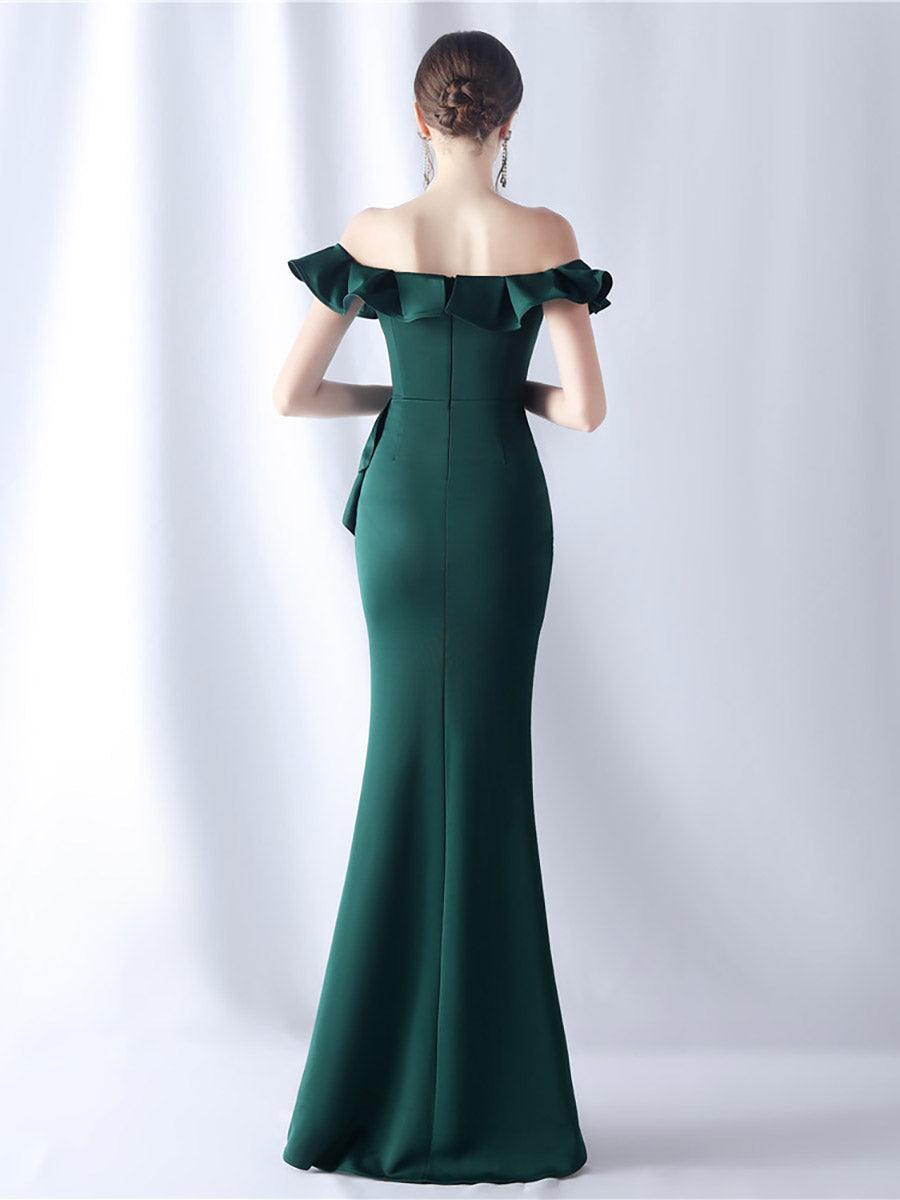 Stylish beautiful dress | Off Shoulder Ruffled Split Thigh Prom Dress - Ideal for special occasions