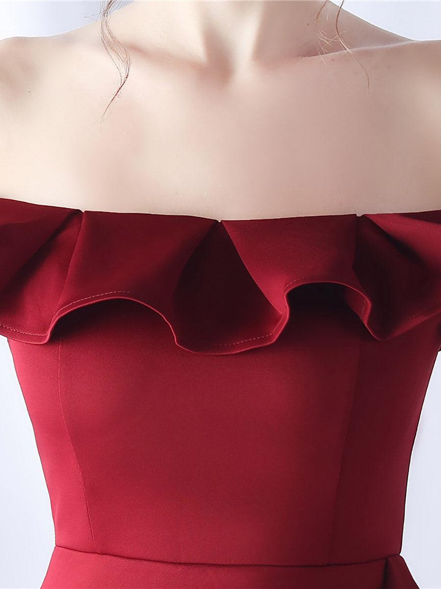 Off Shoulder Ruffled Split Thigh Prom Dress