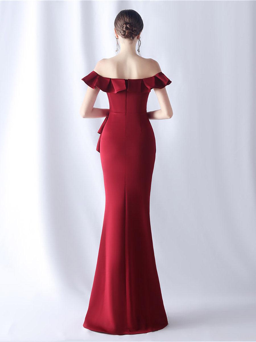 Off Shoulder Ruffled Split Thigh Prom Dress