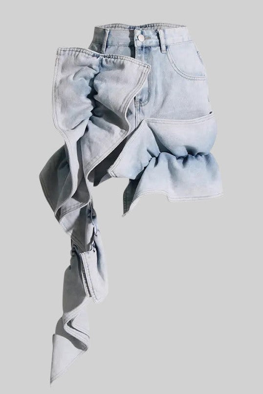 Madiya Asymmetric Ruffle Denim Mini Skirt