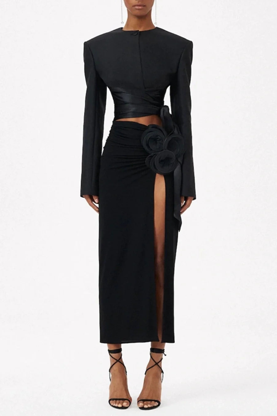 Stylish black dress | Maelie Bow Detail Satin Crop Blazer  - Black - Ideal for special occasions