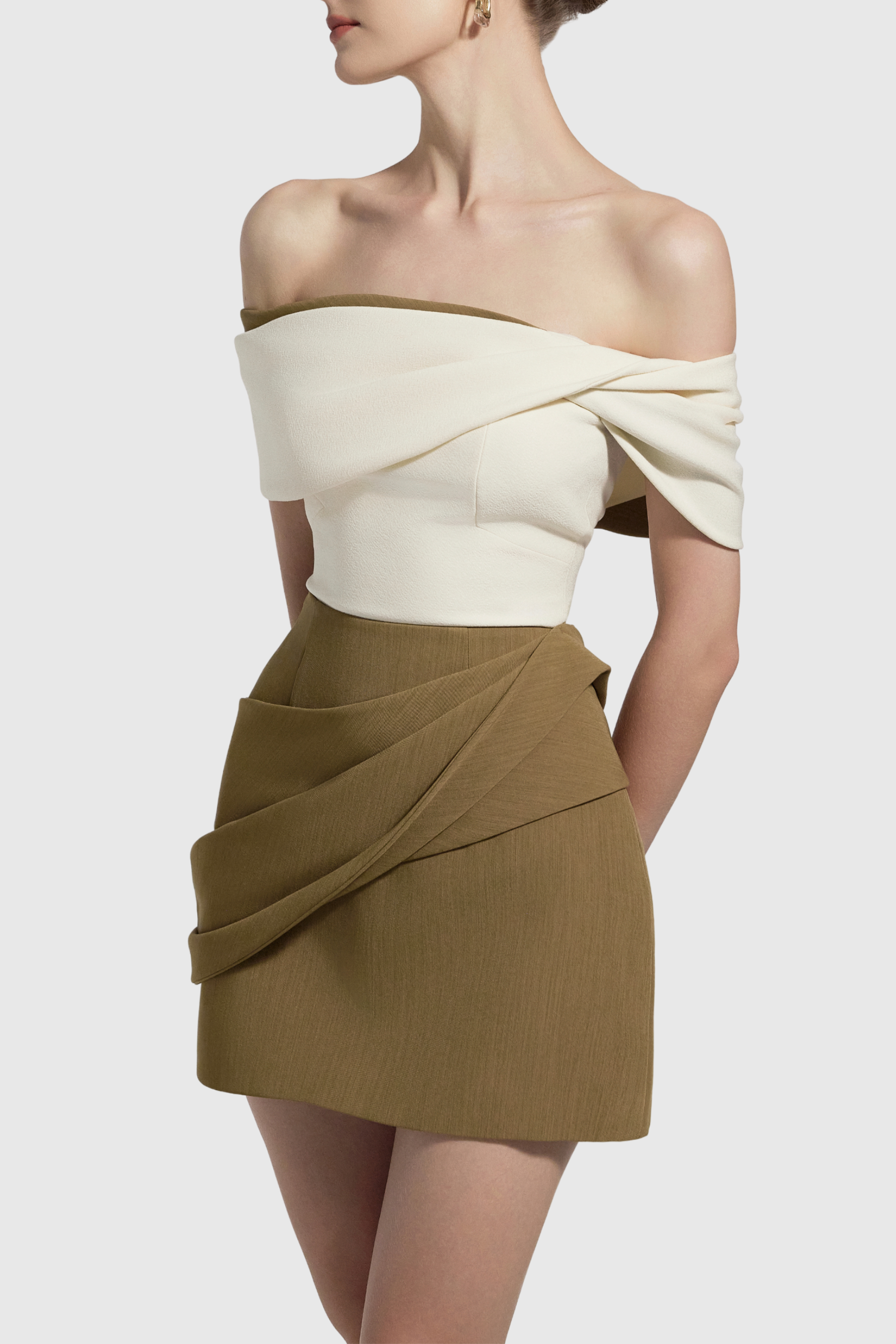 Maely Off Shoulder Ruched Mini Dress