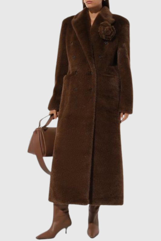 Ellalabel harriet Faux Fur Floral Brooch Coat - Crafted from High-quality Fabrication- Perfect for Garden Parties and Resort Wear.