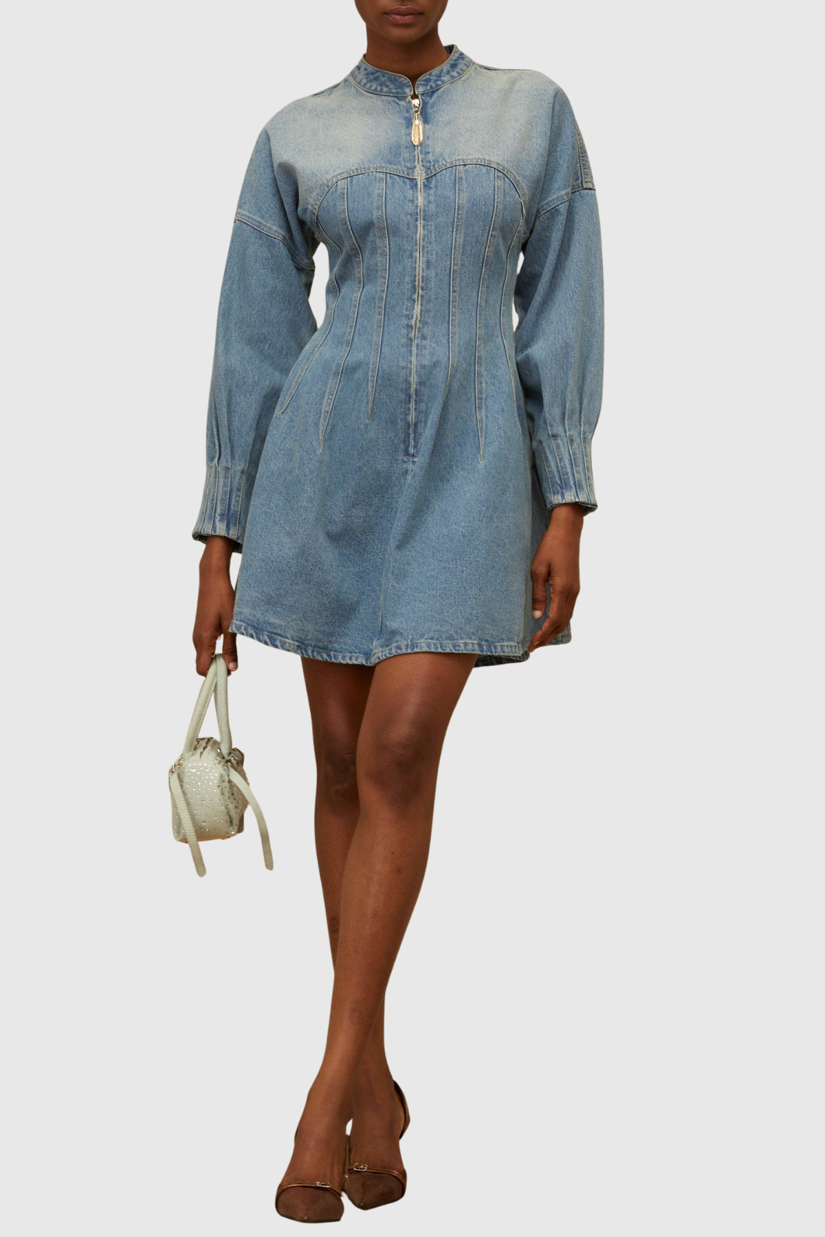kimberley Corset Denim Mini Dress in blue