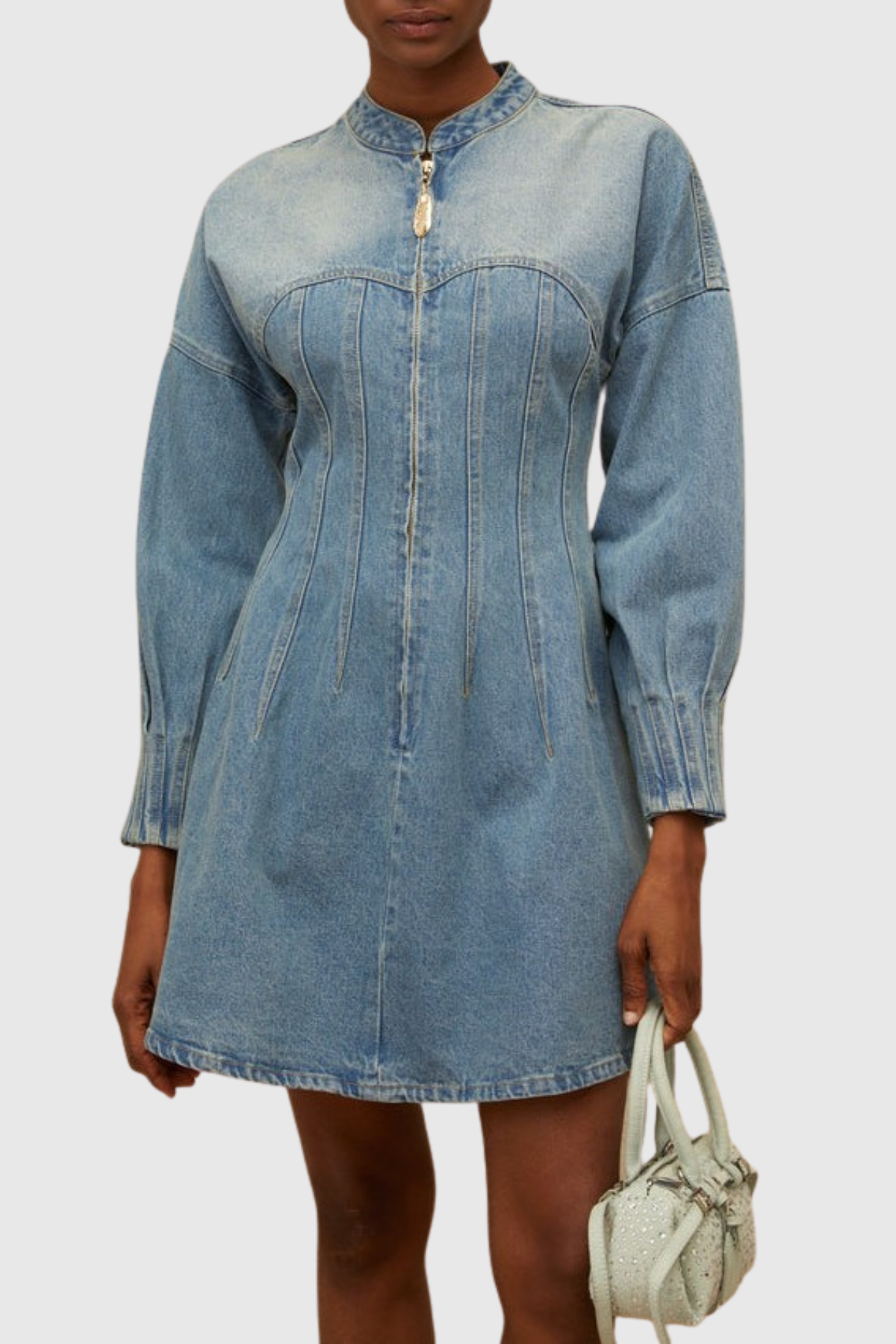 kimberley Corset Denim Mini Dress in blue