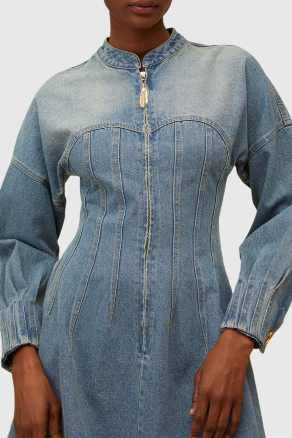 kimberley Corset Denim Mini Dress in blue