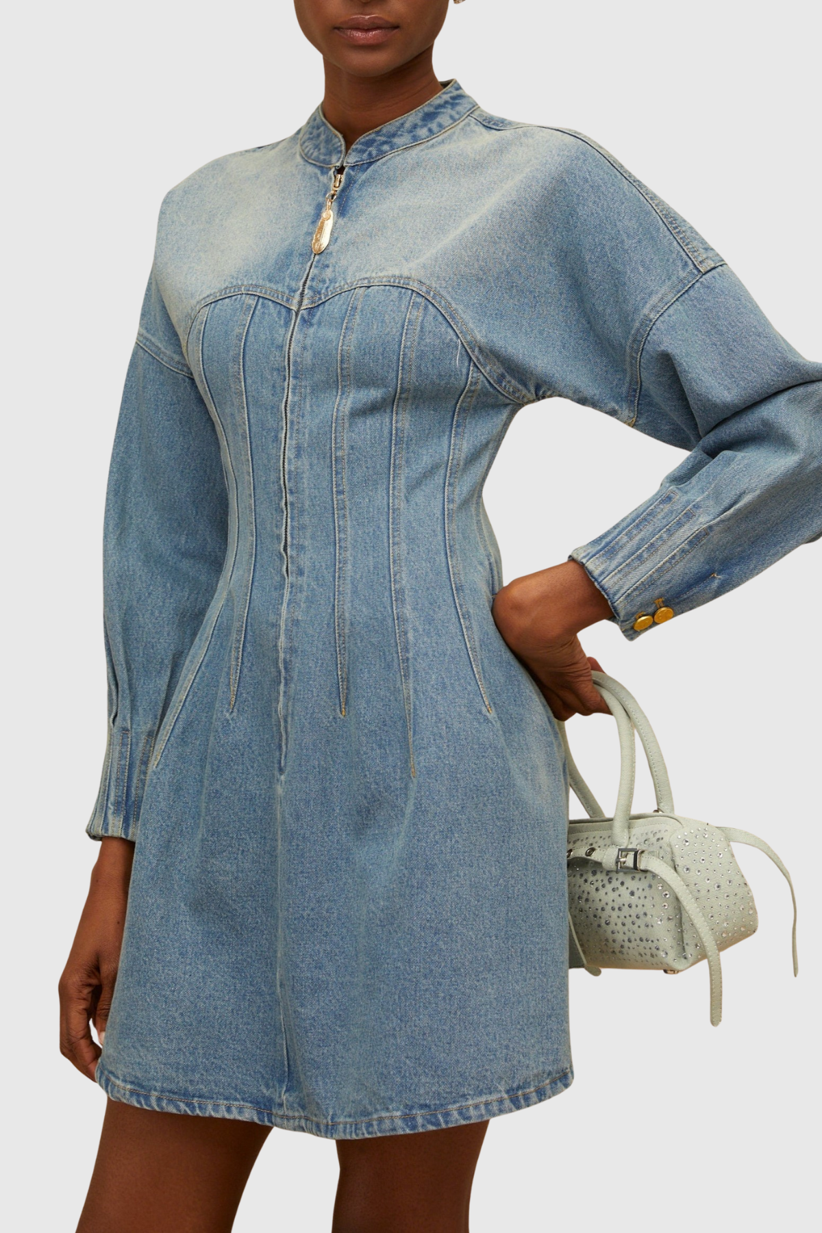 kimberley Corset Denim Mini Dress in blue