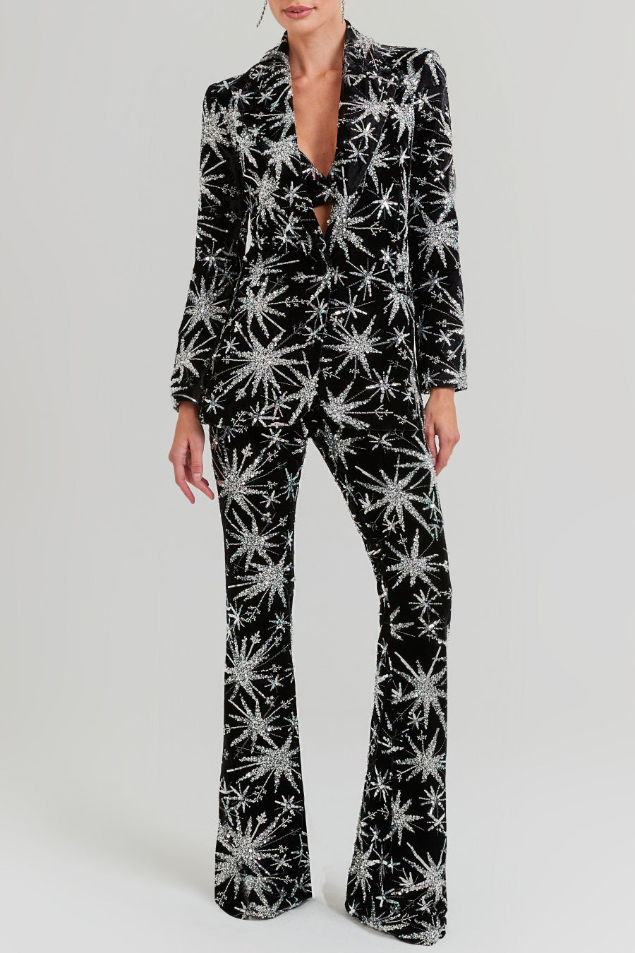 Stylish red dress | Marigo Star Glitter Embroidered Blazer Two Piece Set - Ideal for special occasions