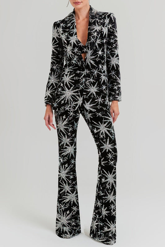 Ellalabel Marigo Star Glitter Embroidered Blazer Two Piece Set - Crafted from High-quality Fabrication - Designed for Elegant Occasions.