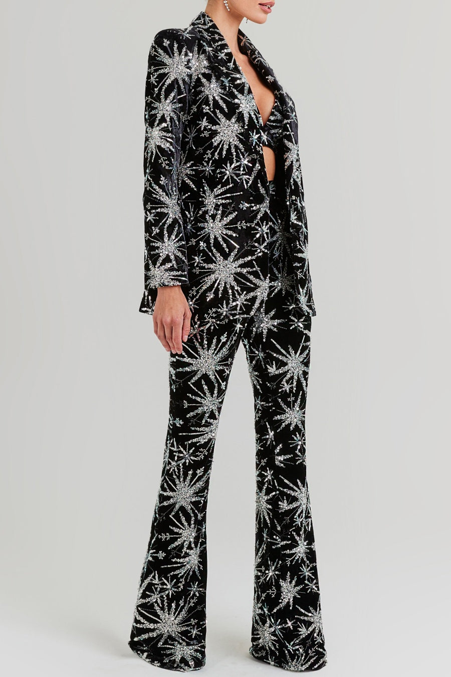 Marigo Star Glitter Embroidered Blazer Two Piece Set - Stylish red dress for special occasions | Buy Online