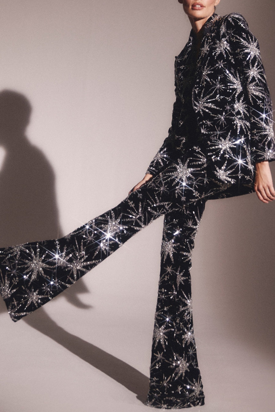 Marigo Star Glitter Embroidered Blazer Two Piece Set - Stylish red dress for special occasions | Buy Online