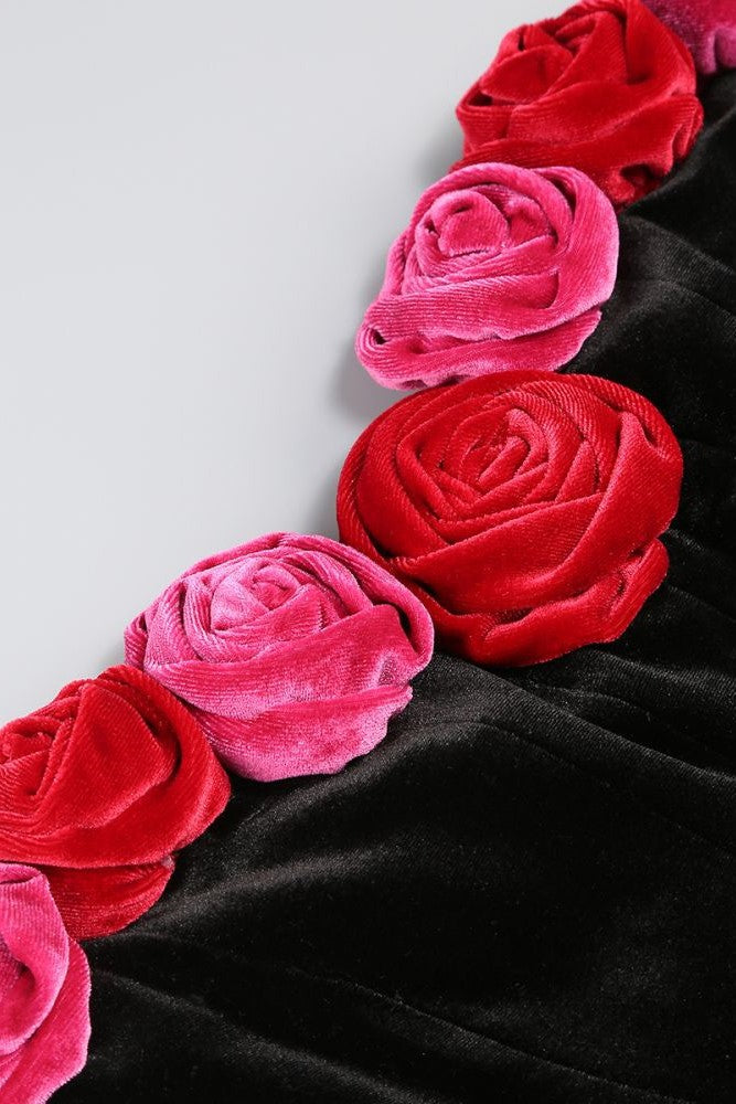 Marley Floral Strapless Velvet Mini Dress