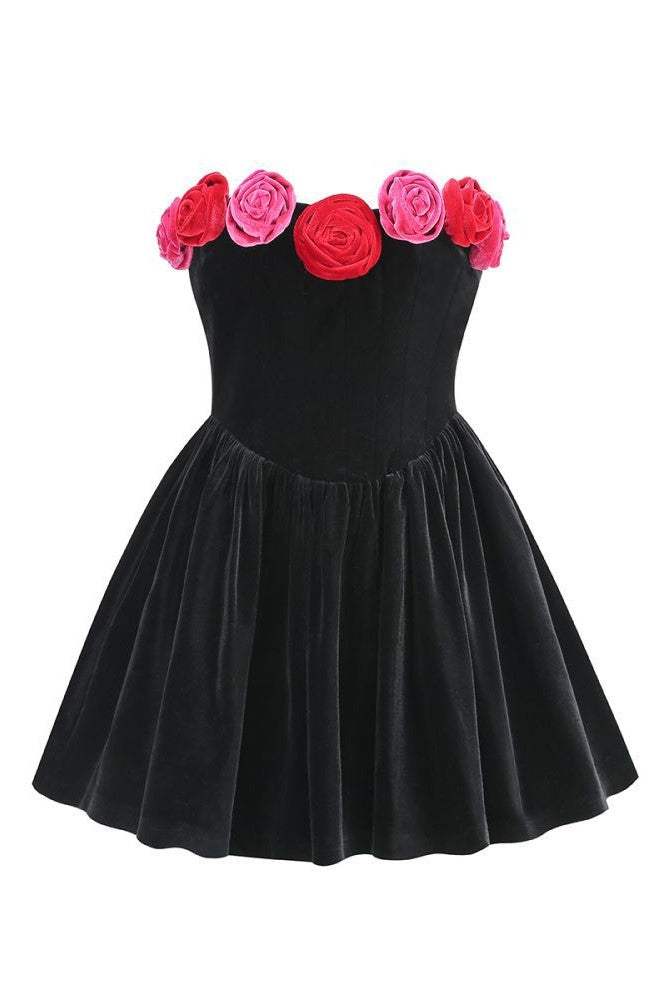 Marley Floral Strapless Velvet Mini Dress - Stylish beautiful dress for special occasions | Buy Online