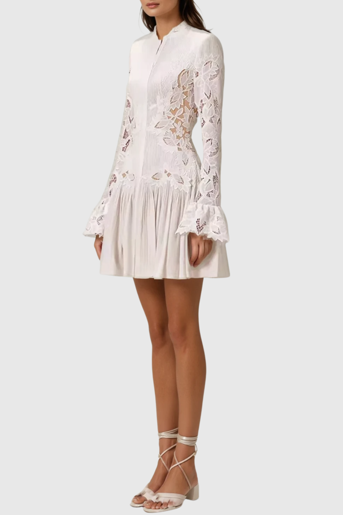 Nabby Embroidered Pleated Mini Shirt Dress