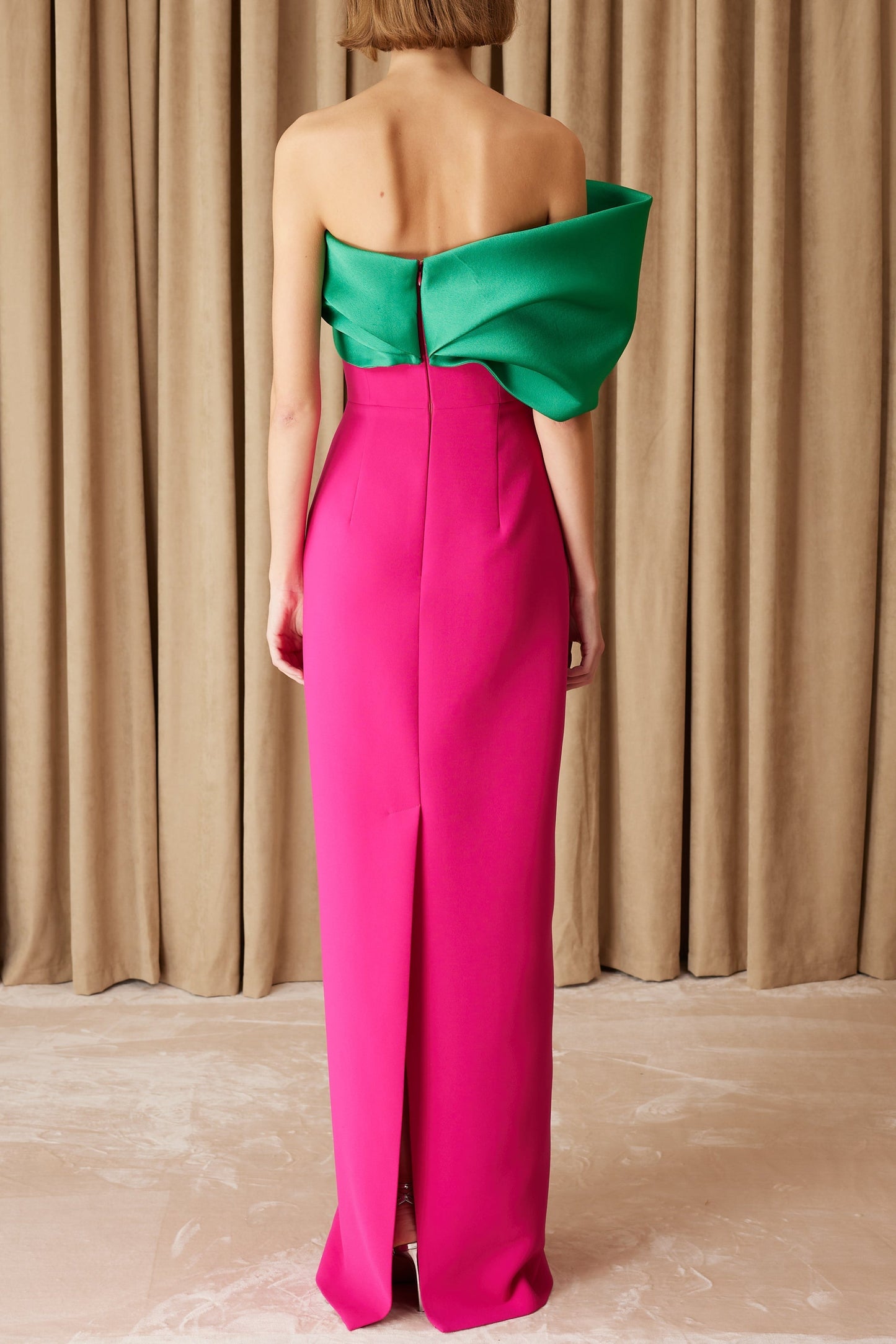 molly fishtail strapless maxi dress - Green & Fuchsia