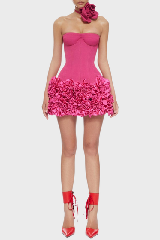 Ellalabel Nuala Strapless Floral Mini Dress - Pink - Crafted from High-quality Fabrication- Best for Cocktail Parties and Night Out.