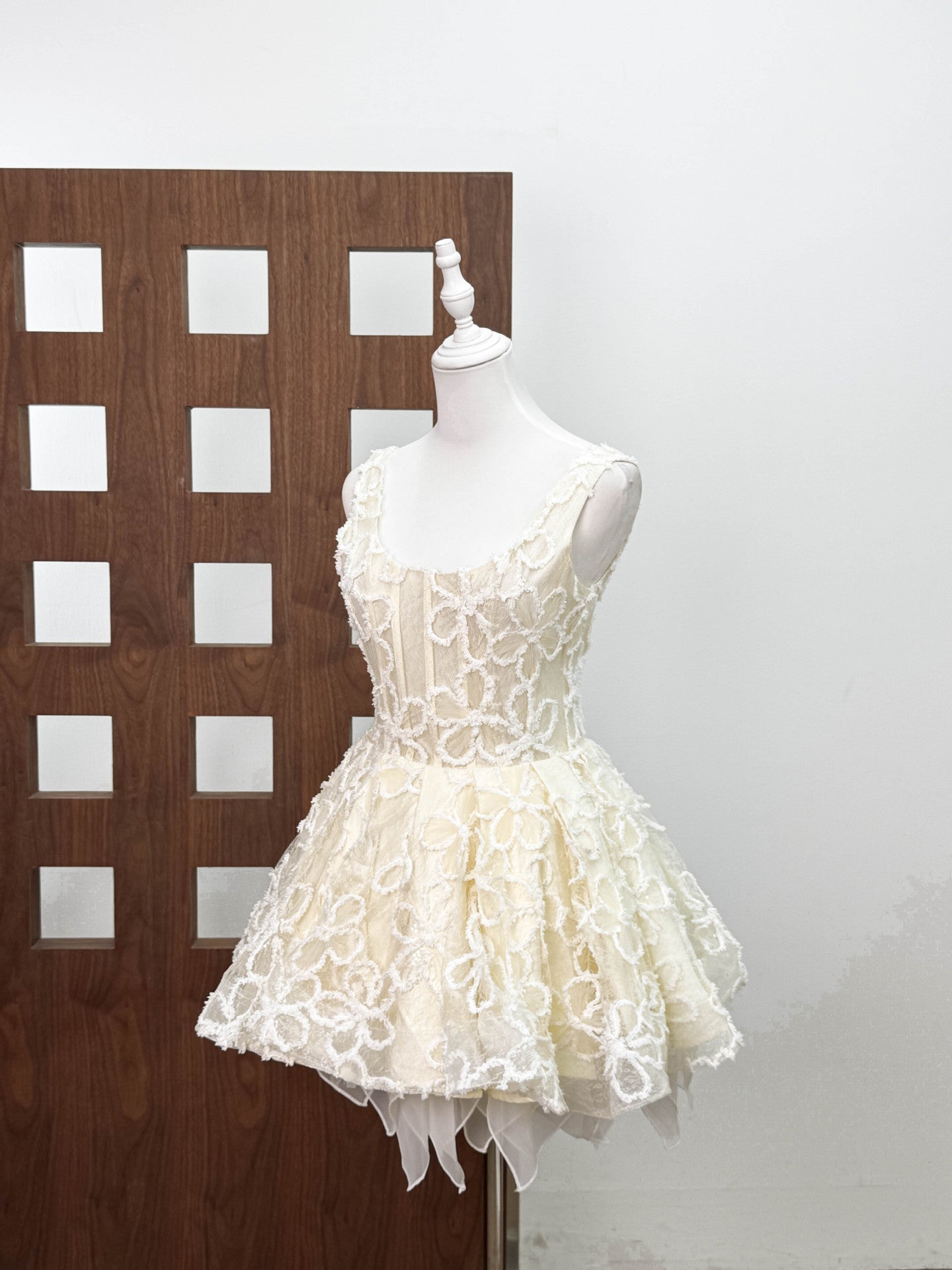 vanessa apricot floral embroidery sequin  puffy mini dress