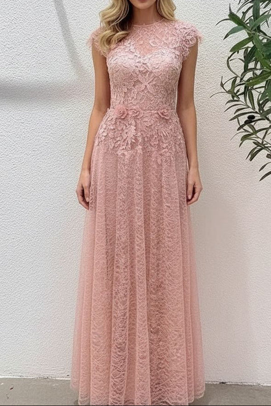 Ellalabel yedda pink Lace Flower embellished maxi Dress in Yellow - Crafted from Intricate Lace Fabrication- Ideal for Wedding Guest and Formal Galas.