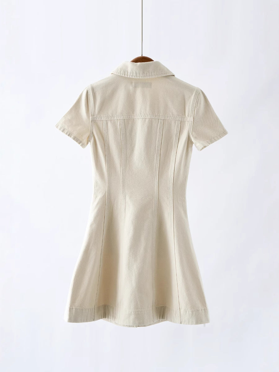 aaliyah Cream Collared Denim Mini Dress