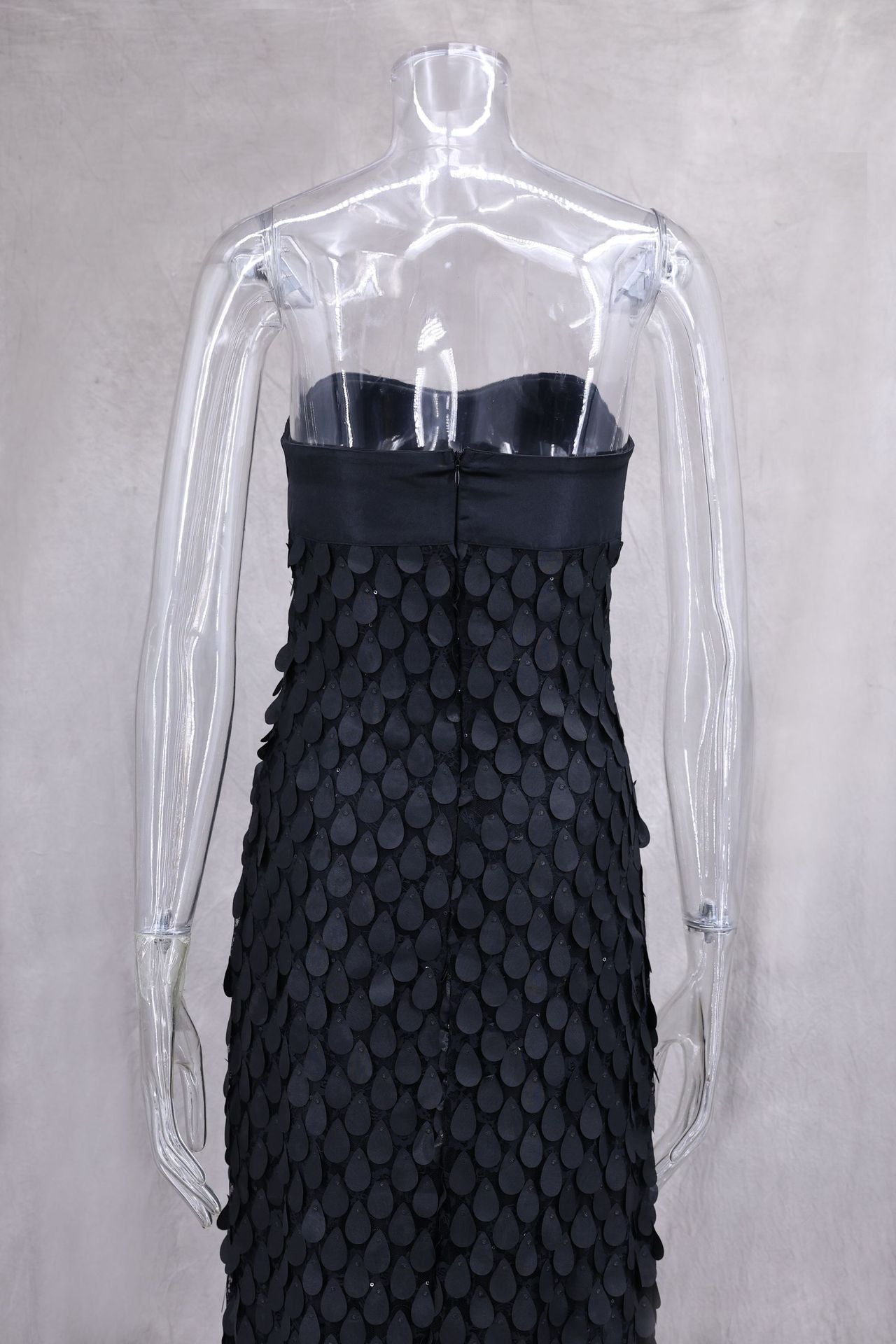 gloria Lace sequin backless maxi dress in black